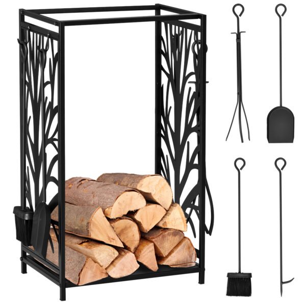 HOMCOM Steel Firewood Log Holder - Black