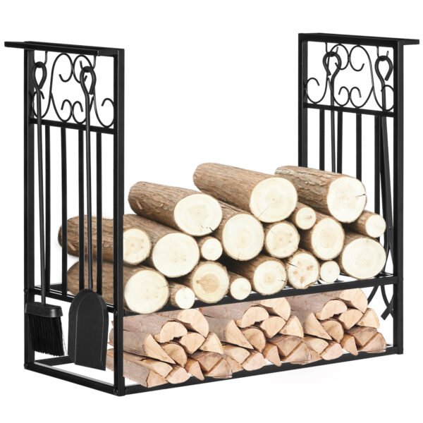 HOMCOM Steel Firewood Log Holder - Black